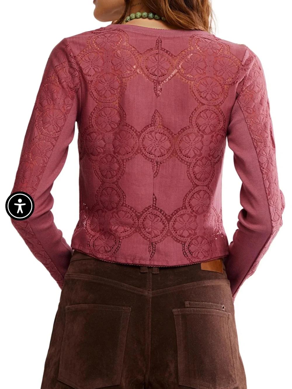 Free People Jae Sheer Crushed Berry Lace Knit Long Sleeve Top (Size Small)